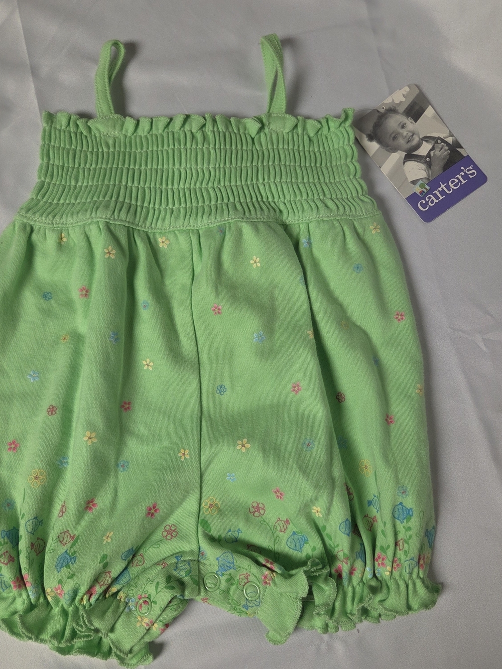 Carter's Vintage Light‎ Green Floral Baby Romper 3/6 Months